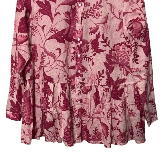 Tuckernuck Ro’s Garden Chanderi Top Size XS Pink Floral Cotton Button Blouse - Picture 3 of 9